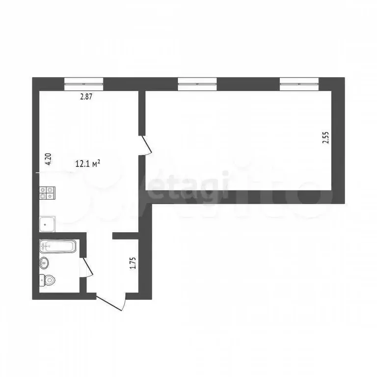 1-к. квартира, 32 м, 4/5 эт. - Фото 0