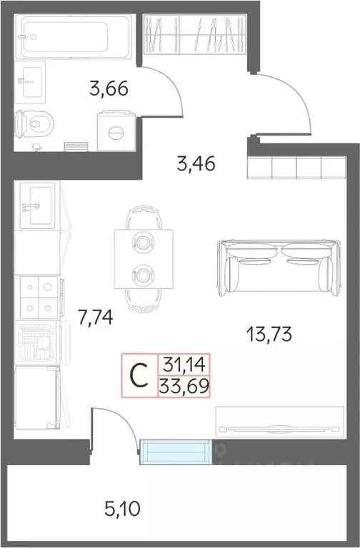 1-к кв. Тюменская область, Тобольск 7А мкр, 29 (33.69 м) - Фото 0