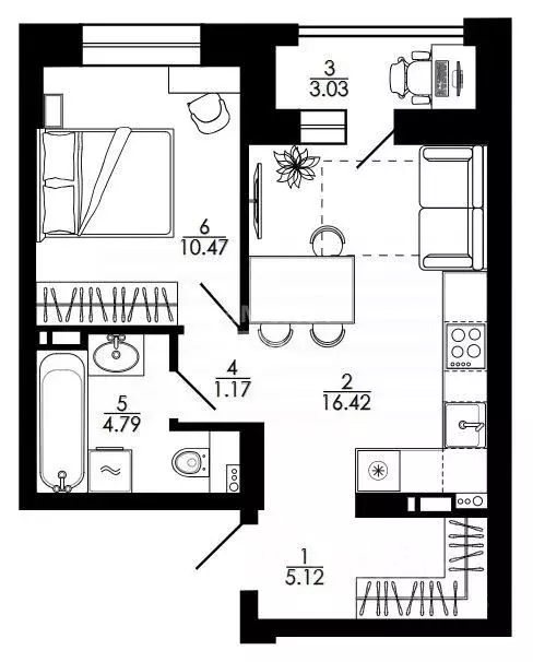1-к кв. Липецкая область, Липецк ул. Е.И. Замятина, 1 (42.39 м) - Фото 1