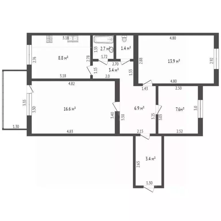 3-к кв. Самарская область, Кинель Фестивальная ул., 3Б (69.0 м) - Фото 1