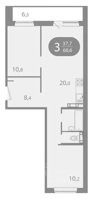 3-к кв. Томская область, Томск ул. Пришвина, 43 (60.61 м) - Фото 1