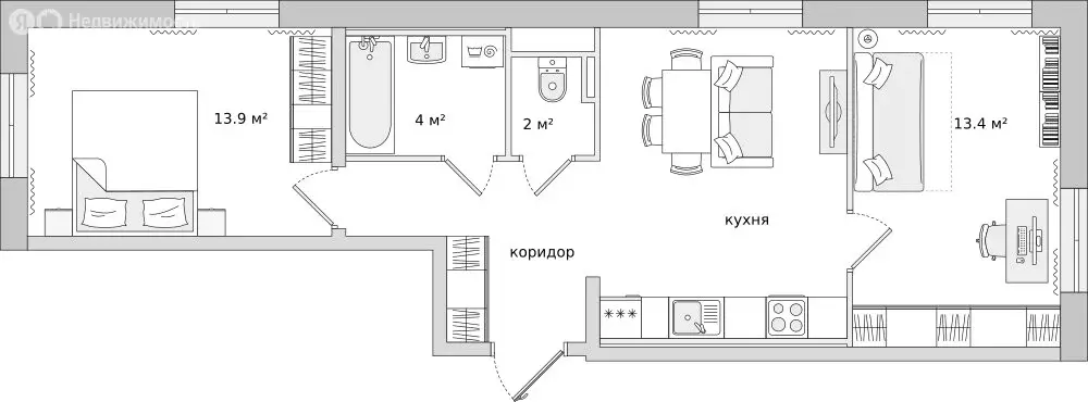 2-комнатная квартира: Бугры, Тихая улица, 7к3 (58.5 м) - Фото 1