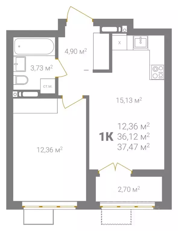 1-к кв. Нижегородская область, Нижний Новгород Ветеринарная ул. (37.47 ... - Фото 2