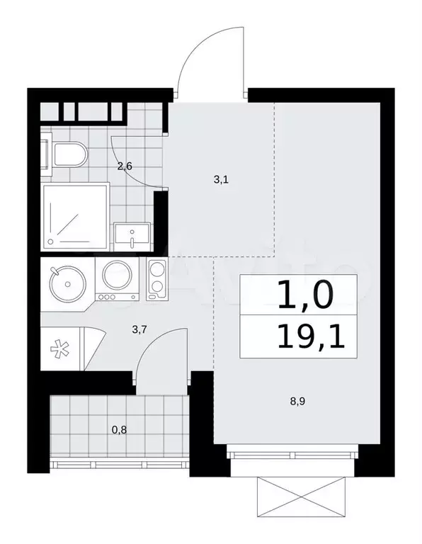 Квартира-студия, 19,1м, 13/15эт. - Фото 1