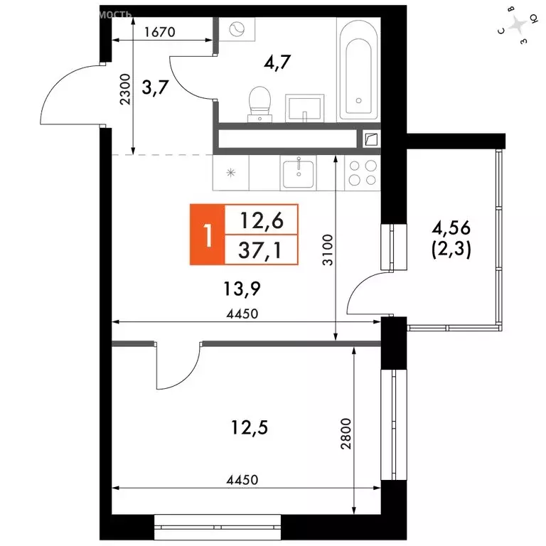 1-комнатная квартира: Зеленодольский район, Октябрьское сельское ... - Фото 1