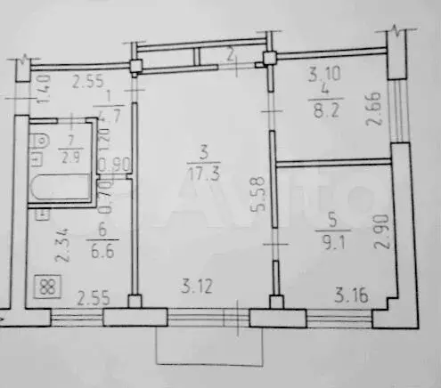 3-к. квартира, 56 м, 3/3 эт. - Фото 0