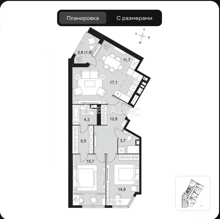 3-к кв. Москва ул. Академика Волгина, 2 (87.6 м) - Фото 2
