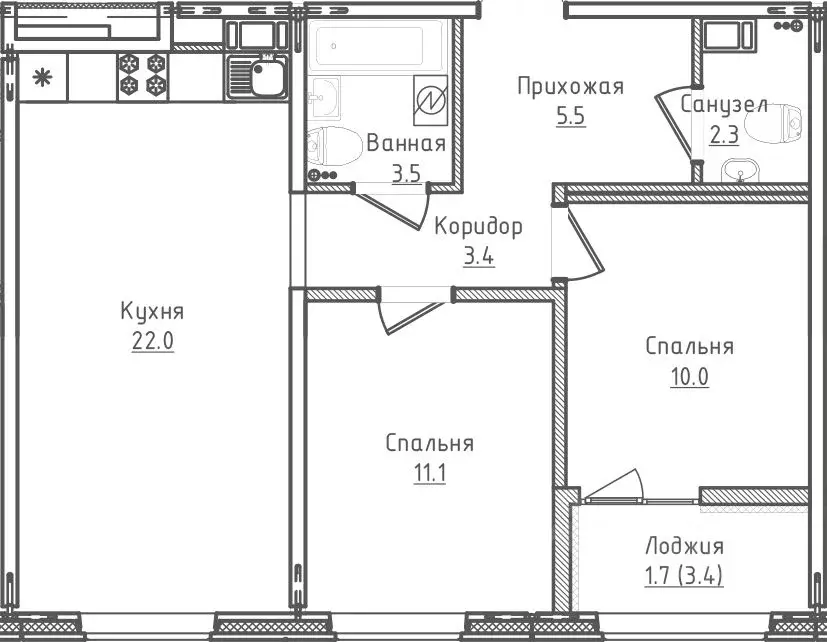 2-к кв. Новгородская область, Великий Новгород ул. Королева, 13 (59.5 ... - Фото 1