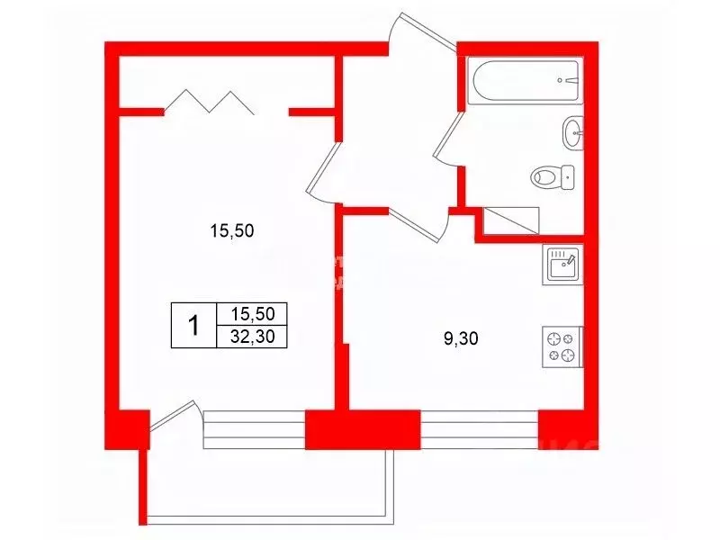 1-к кв. Санкт-Петербург 2-я Комсомольская ул., 37 (32.3 м) - Фото 2