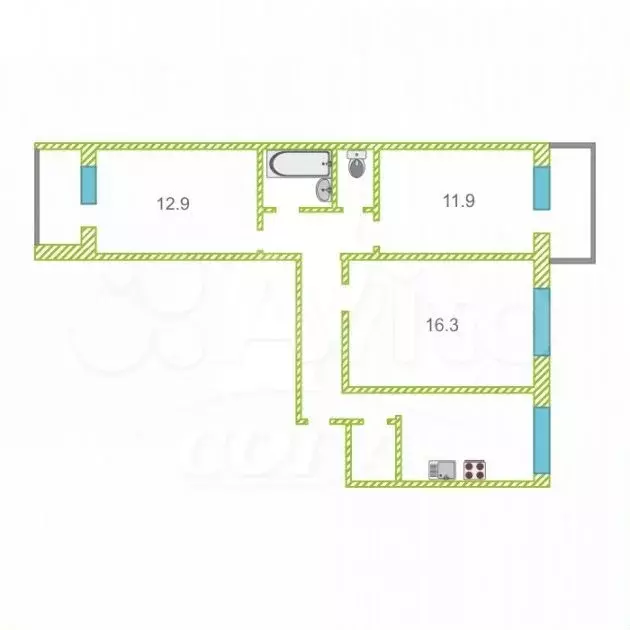3-к. квартира, 64 м, 9/9 эт. - Фото 0