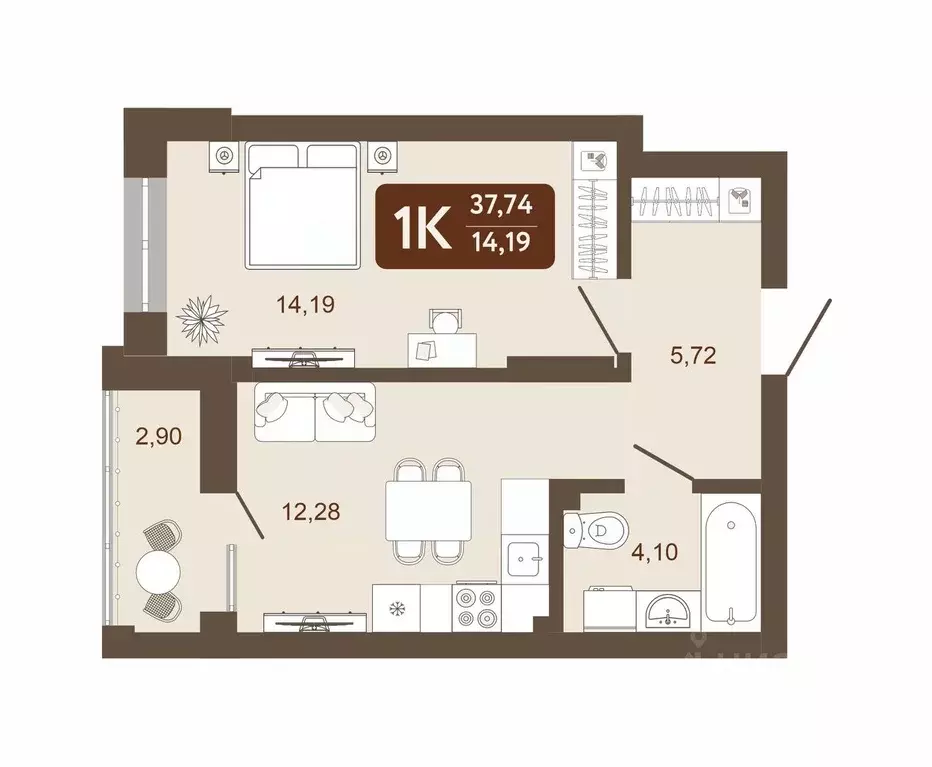 1-к кв. Кемеровская область, Кемерово 58В мкр, 1 (37.74 м) - Фото 0