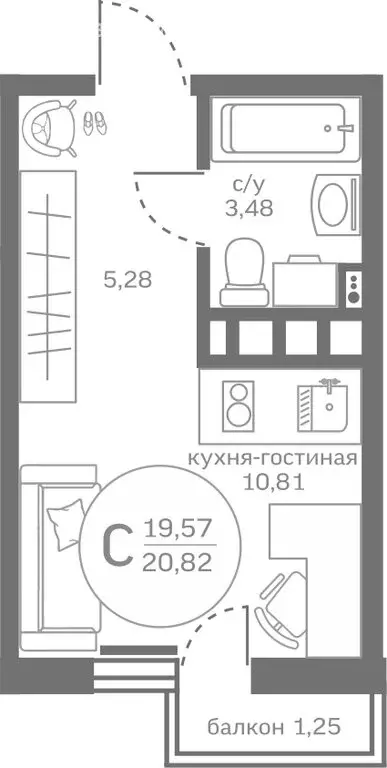 Квартира-студия: деревня Патрушева, улица Петра Ершова, 8 (19.57 м) - Фото 0