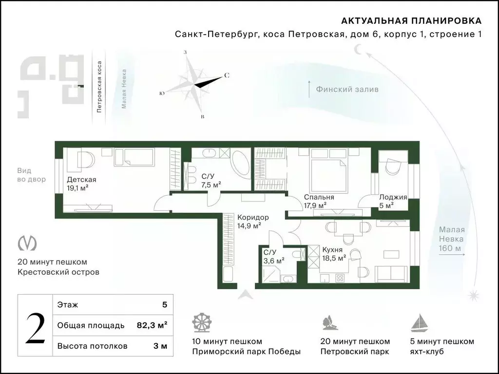 2-к кв. Санкт-Петербург проезд Петровская коса, 6к1 (84.8 м) - Фото 2
