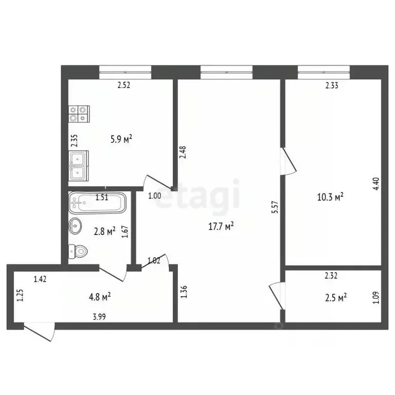 2-к кв. Забайкальский край, Чита ул. Николая Островского, 20 (44.0 м) - Фото 2