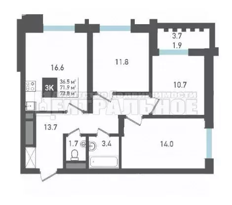 3-комнатная квартира: Смоленск, ЖК Никольский (74 м) - Фото 0