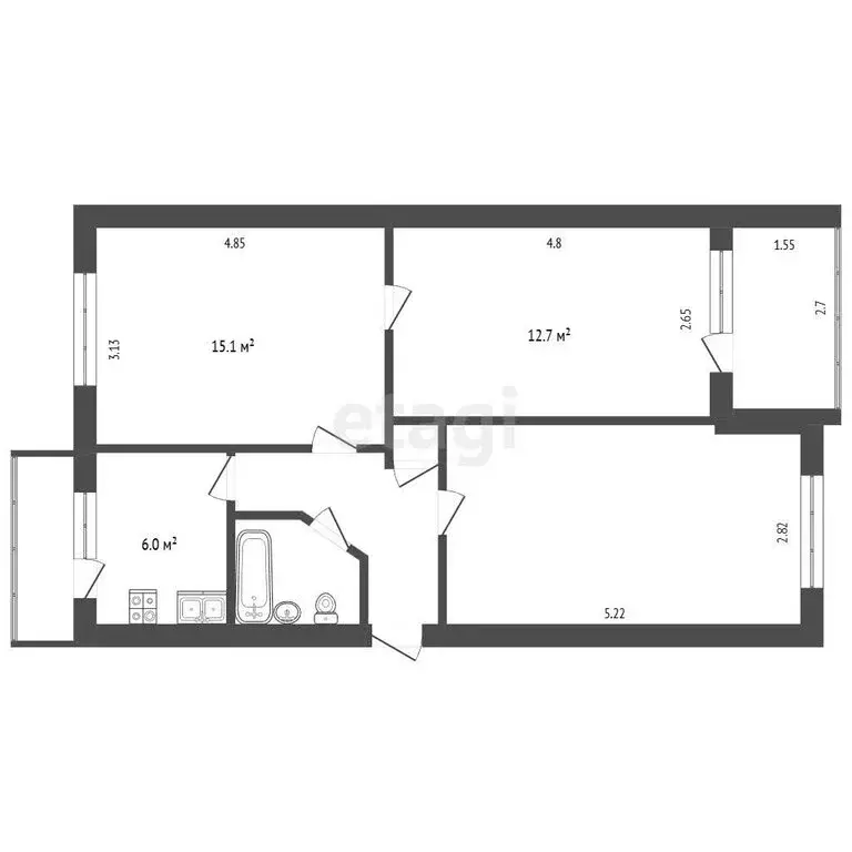 3-комнатная квартира: Пятигорск, улица Кучуры, 20 (55.2 м) - Фото 1