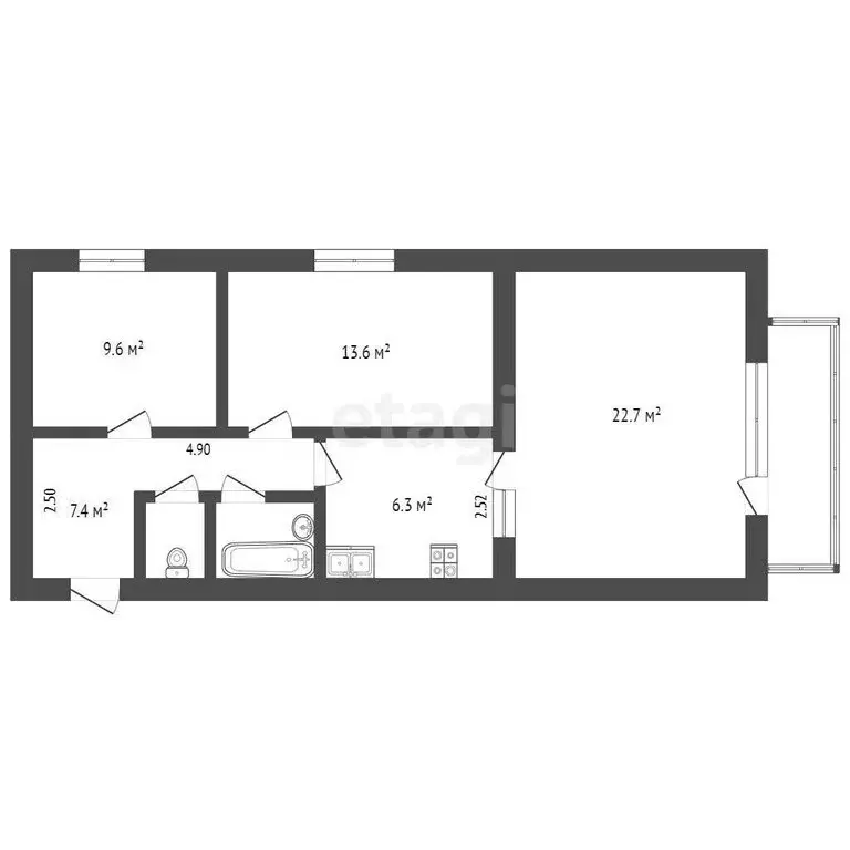 3-комнатная квартира: Бахчисарай, Симферопольская улица, 42 (66.5 м) - Фото 0