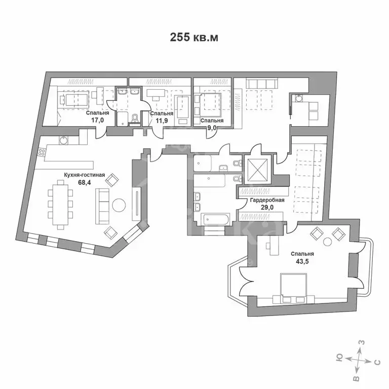 5-комнатная квартира: Москва, Нащокинский переулок, 8 (255 м) - Фото 1