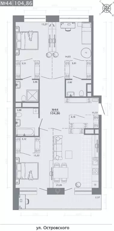 3-к кв. Татарстан, Казань ул. Островского, 105А (104.86 м) - Фото 0