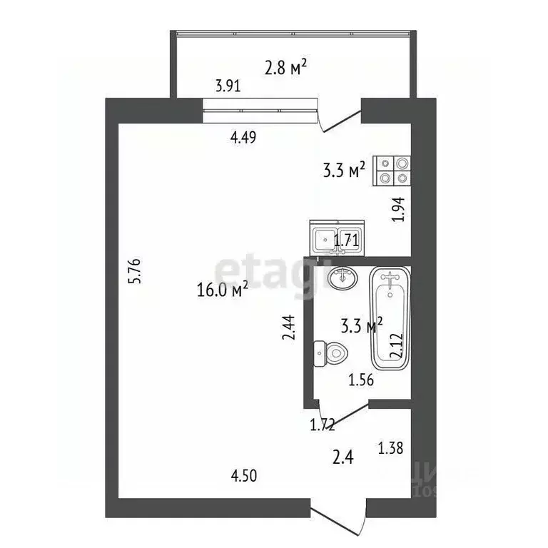 Студия Башкортостан, Стерлитамак ул. Тукаева, 14А (24.7 м) - Фото 0