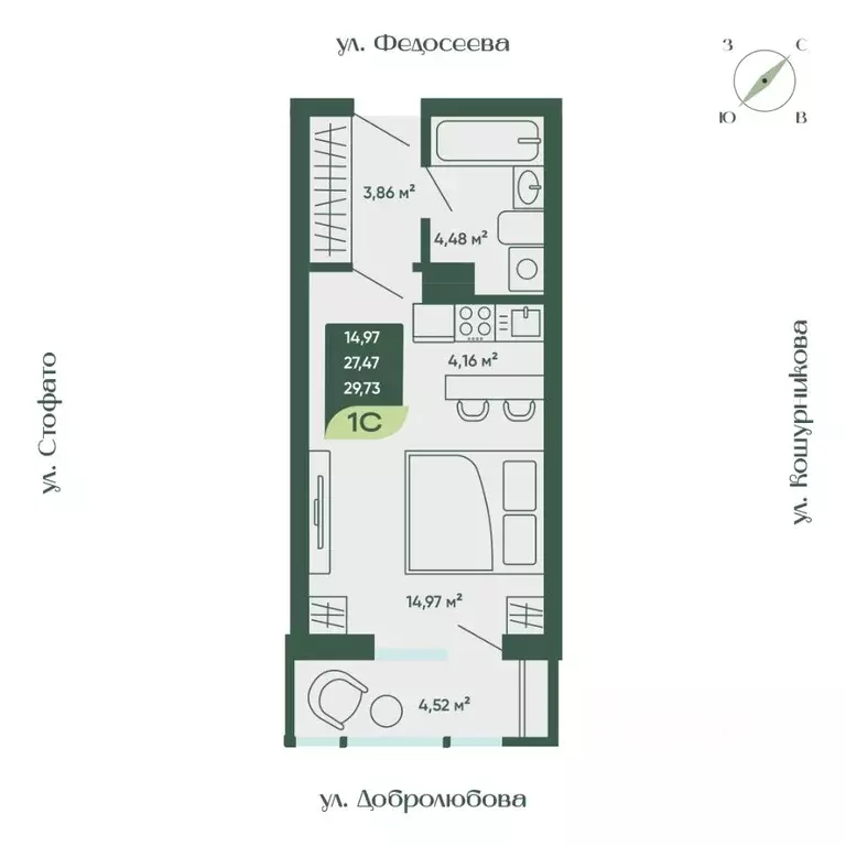 1-к кв. Новосибирская область, Новосибирск  (29.73 м) - Фото 0