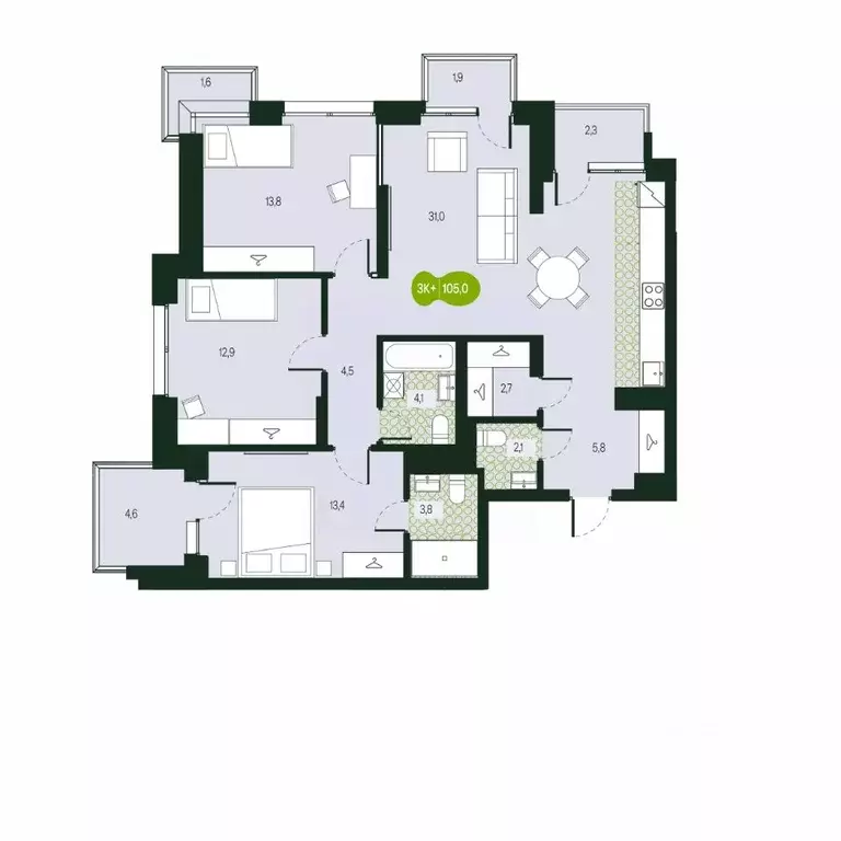 4-к кв. Забайкальский край, Чита Каштакский мкр,  (105.11 м) - Фото 1