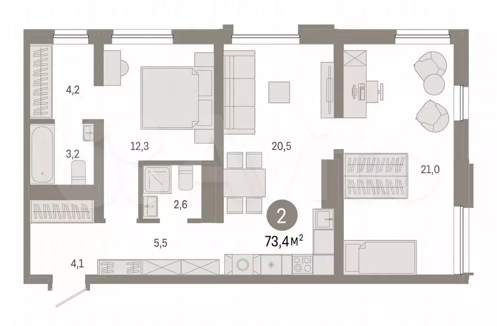 2-к. квартира, 73,4 м, 3/8 эт. - Фото 0