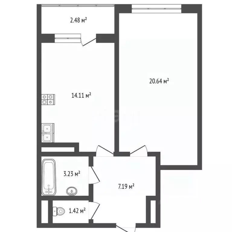 1-к кв. Архангельская область, Архангельск Поморская ул., 34к3 (46.6 ... - Фото 2