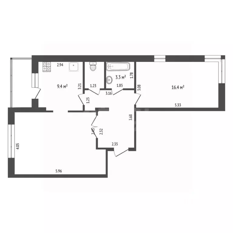 2-к кв. Тюменская область, Тюмень ул. Федюнинского, 30к3 (63.2 м) - Фото 2