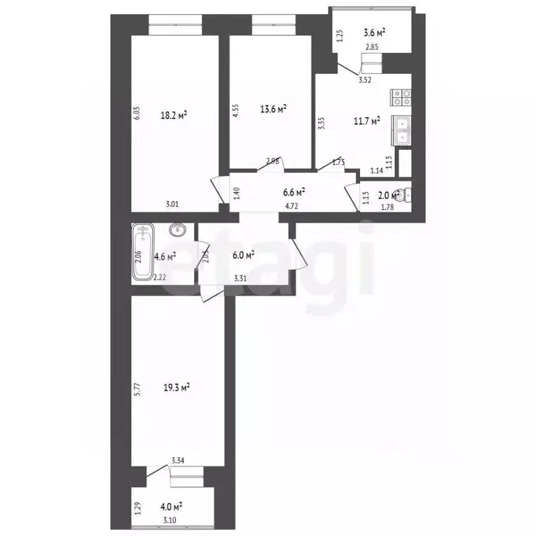 3-к кв. Самарская область, Самара пер. Юрия Павлова, 7а (82.8 м) - Фото 2