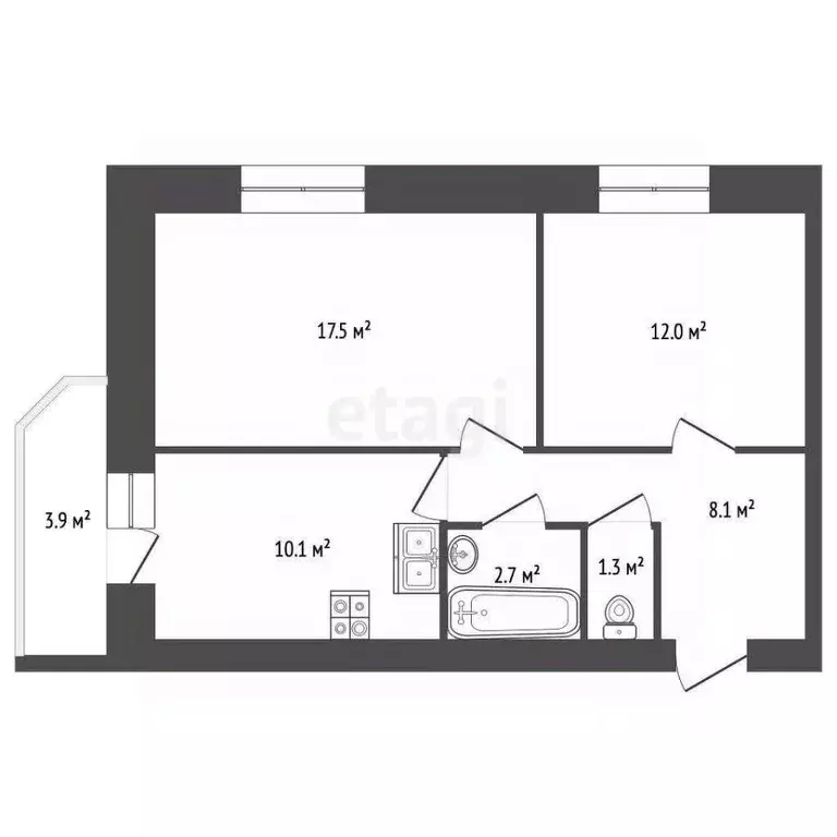 2-к кв. Вологодская область, Вологда ул. Ломоносова, 3к2 (51.6 м) - Фото 2