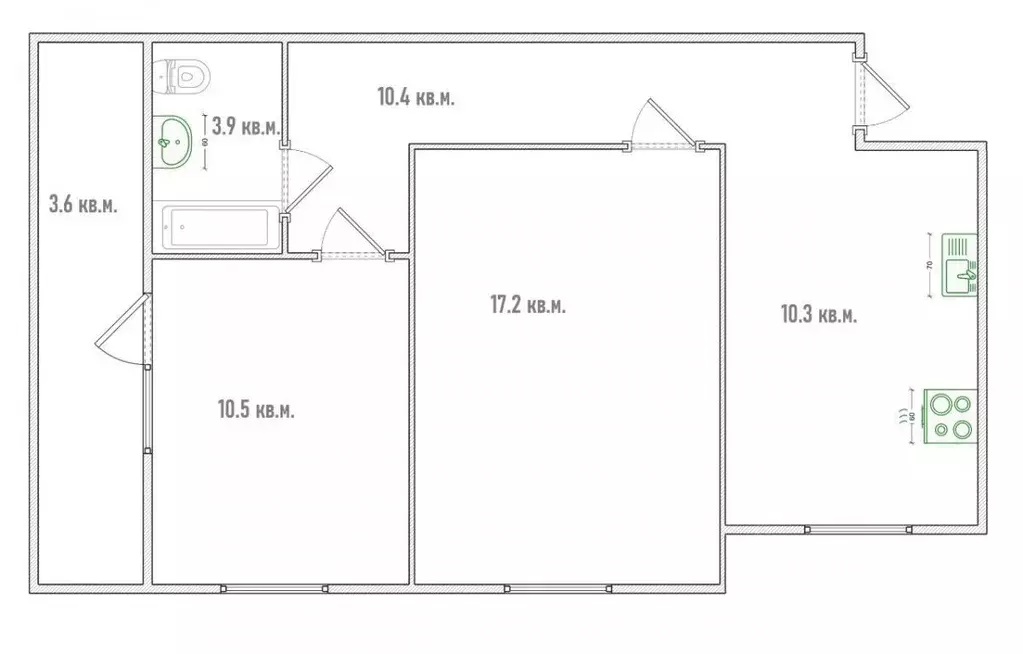2-к кв. Омская область, Омск ул. Туполева, 5Б (52.2 м) - Фото 2