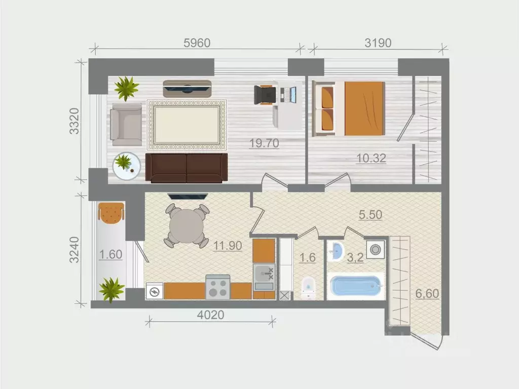 2-к кв. Ленинградская область, Ломоносовский район, Горбунковское ... - Фото 1