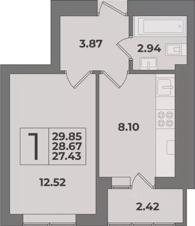 1-к кв. Калининградская область, Калининград Суздальская ул. (29.85 м) - Фото 0