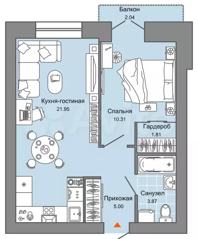 2-к. квартира, 44 м, 4/9 эт. - Фото 0