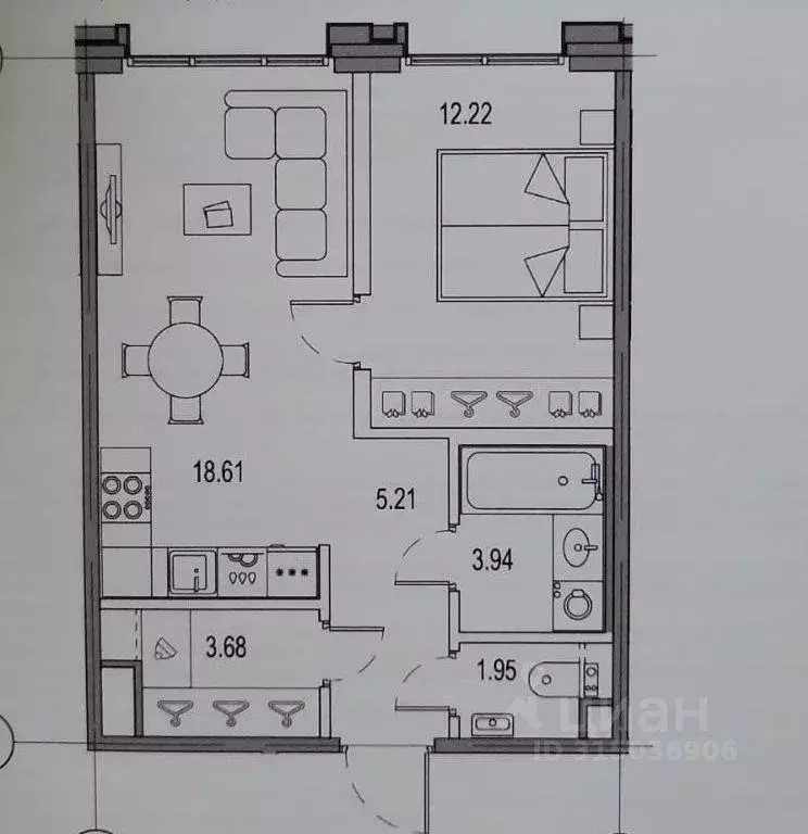 Квартира, 1 комната, 45.5 м - Фото 0