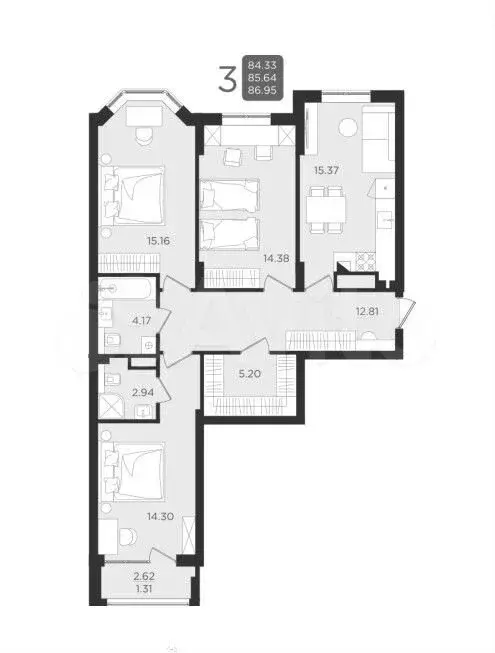 3-к. квартира, 87 м, 4/9 эт. - Фото 1