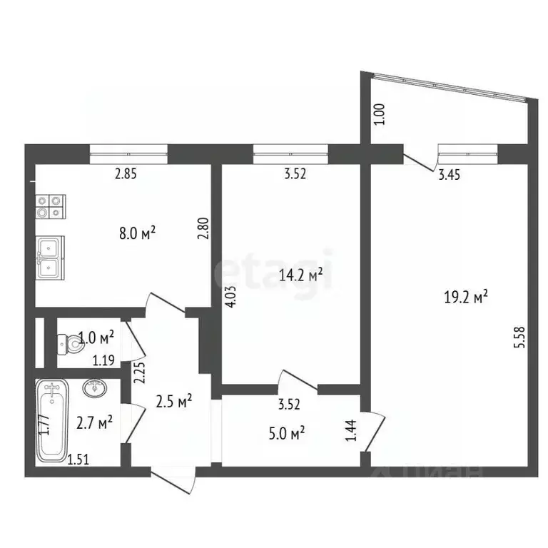 2-к кв. Калининградская область, Калининград ул. Чаадаева, 35 (52.9 м) - Фото 2