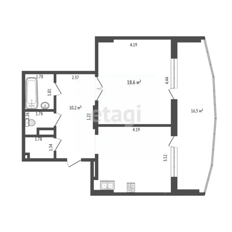 1-к кв. Тюменская область, Тобольск 10-й мкр, 65 (50.3 м) - Фото 1