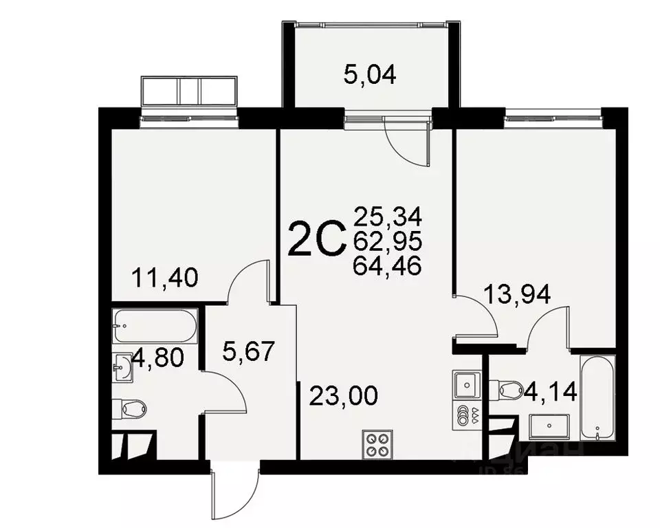 2-к кв. Тульская область, Тула Хлебная пл. (64.46 м) - Фото 0