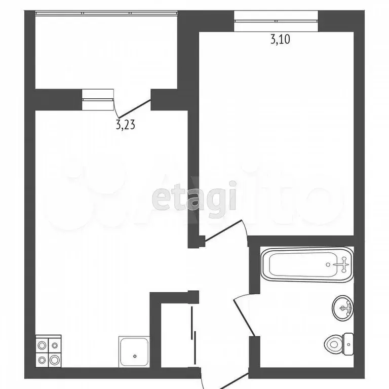 1-к. квартира, 38,3 м, 3/4 эт. - Фото 1