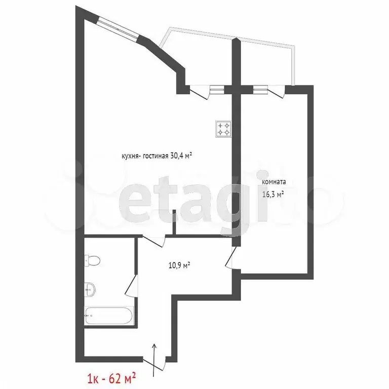 1-к. квартира, 60 м, 26/27 эт. - Фото 0