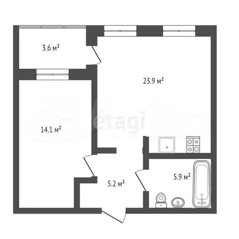 1-к. квартира, 48 м, 4/6 эт. - Фото 0