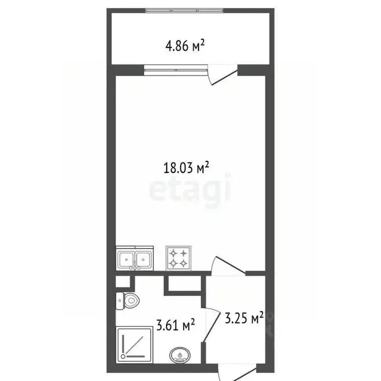 Студия Санкт-Петербург Уральская ул., 23 (24.6 м) - Фото 2