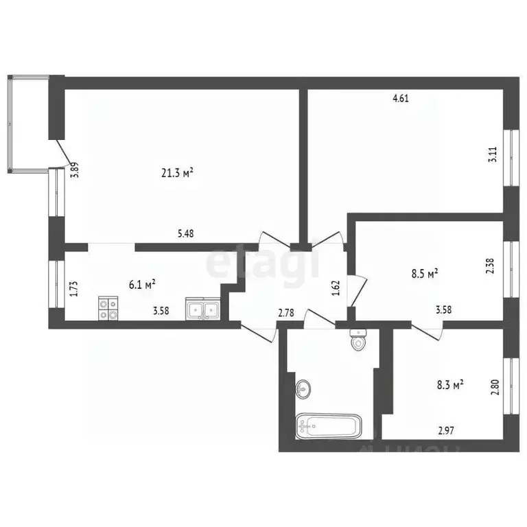 4-к кв. Челябинская область, Сосновский муниципальный округ, с. ... - Фото 2