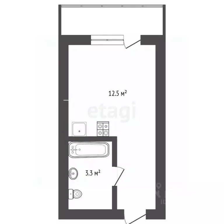 Студия Тюменская область, Тюмень ул. Новоселов, 117 (16.1 м) - Фото 1