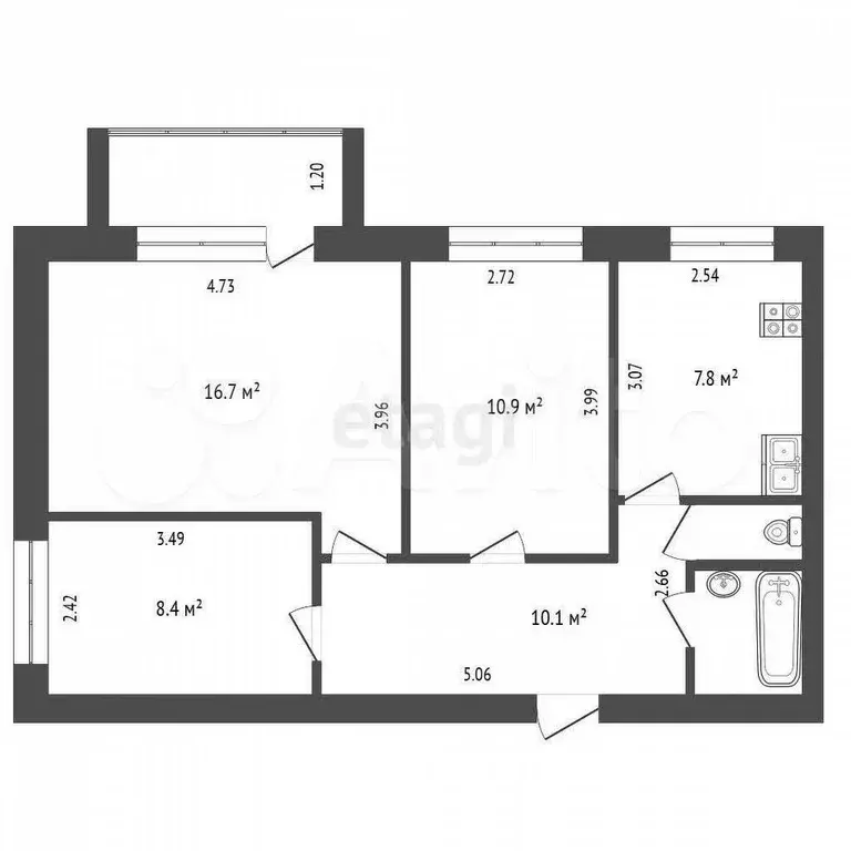 3-к. квартира, 60 м, 5/5 эт. - Фото 0