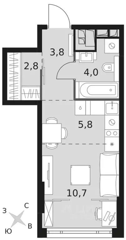 Студия Москва Варшавское ш., 37Ак2 (27.1 м) - Фото 2