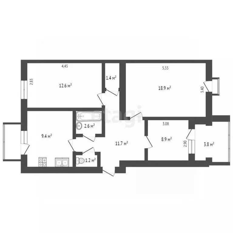 3-к кв. Севастополь ул. Александра Маринеско, 25 (66.7 м) - Фото 2