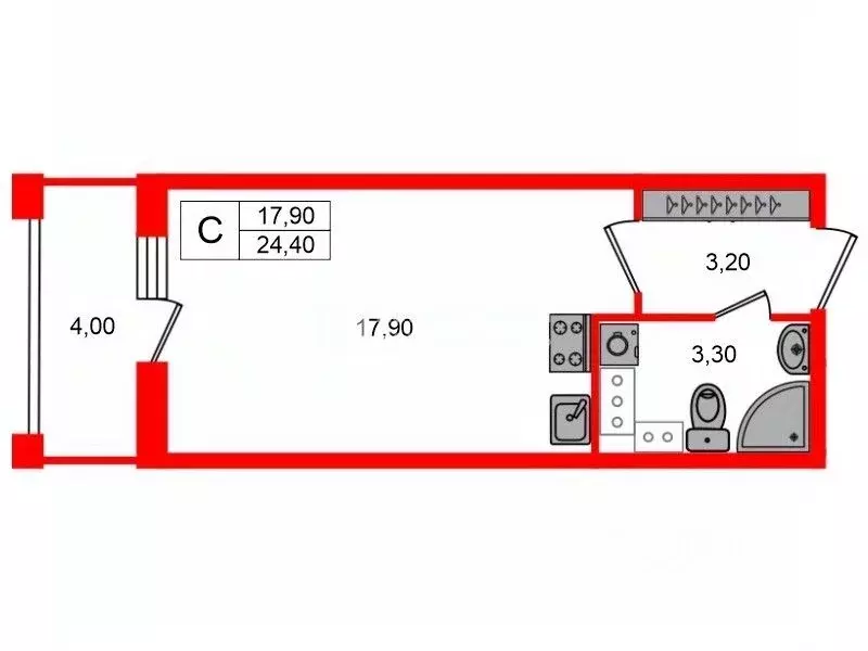 Студия Санкт-Петербург Новолитовская ул., 14 (24.4 м) - Фото 2